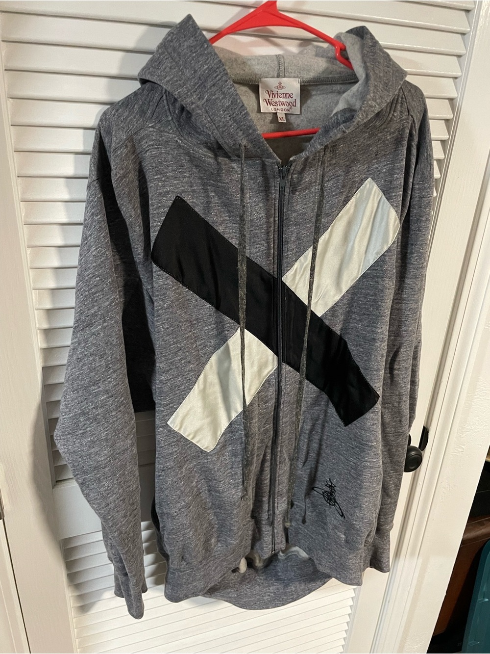 Vivienne Westwood Grey Hooded Zip Sweater with Black and White X